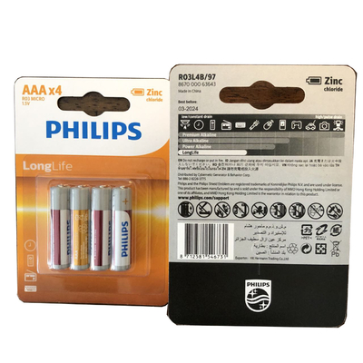 R03 Non Toxic 4 AAA Zinc Carbon Battery 1170mAh Environmentally Friendly