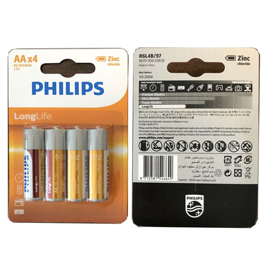 R03 Non Toxic 4 AAA Zinc Carbon Battery 1170mAh Environmentally Friendly